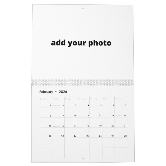 Aangepast gepersonaliseerd voeg hier uw foto-logo  kalender (Feb 2026)