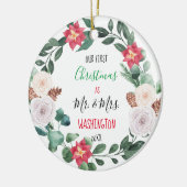 Aangepast geschreeuw voor onze eerste kerstfoto-ca keramisch ornament (Links)