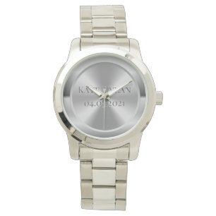 Aangepast gesimuleerd gegraveerd Silver Watch Horloge