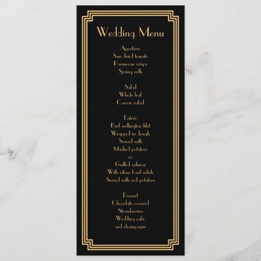 Aangepast, geweldig gekunsteld Art Deco Black Wedd Menu (Voorkant)
