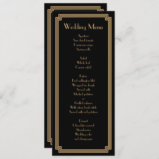 Aangepast, geweldig gekunsteld Art Deco Black Wedd Menu (Voorkant / Achterkant)