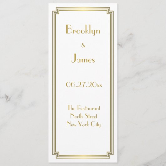 Aangepast, geweldig gekunsteld Art Deco White Wedd Menu (Achterkant)