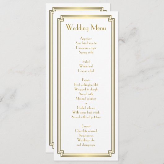 Aangepast, geweldig gekunsteld Art Deco White Wedd Menu (Voorkant / Achterkant)