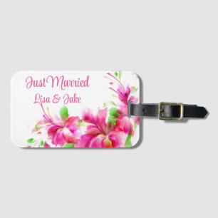 Aangepast gewoon gehuwd Floral Bagagelabel