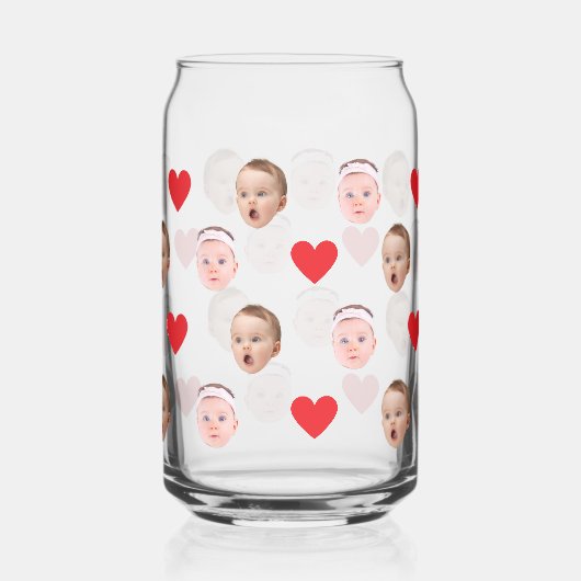 Aangepast gezicht, Aangepaste foto, Baby Gift Beer Blikvorm Glas (Links)