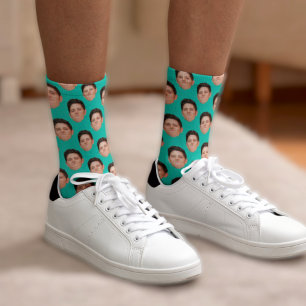 Aangepast gezicht foto Turquoise Blue Crew Socks Sokken