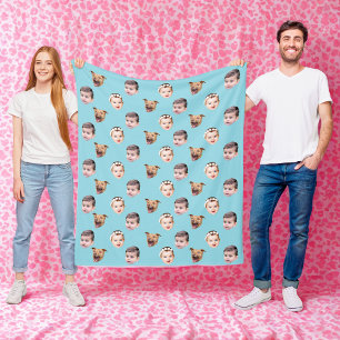 Aangepast gezicht, unieke familie cadeau 3 foto's  fleece deken