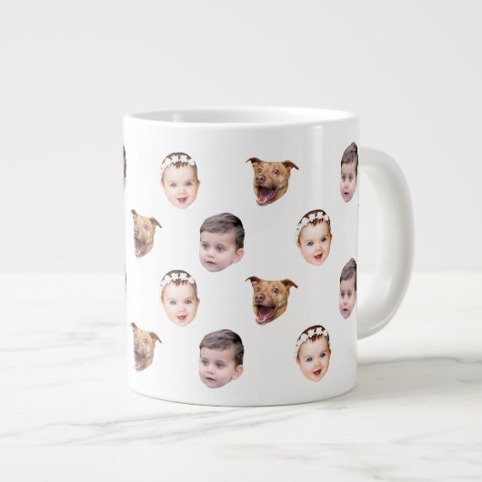 Aangepast gezicht, unieke familie cadeau 3 foto's  grote koffiekop (Voorkant rechts)