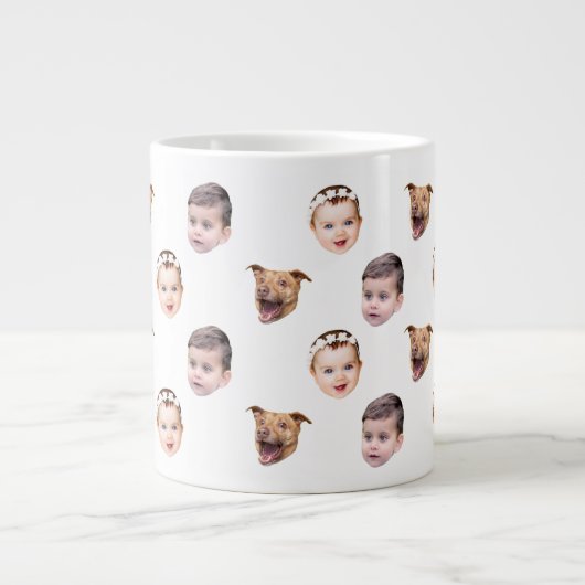 Aangepast gezicht, unieke familie cadeau 3 foto's  grote koffiekop (Voorkant)