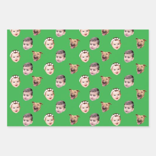 Aangepast gezicht, unieke familie cadeau 3 foto's inpakpapier vel (Voorkant 2)