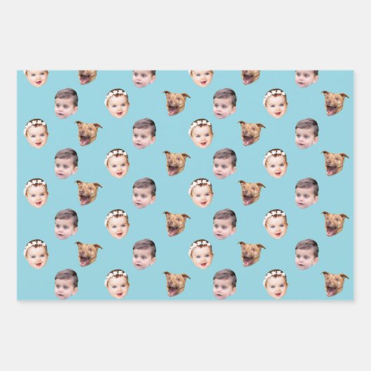 Aangepast gezicht, unieke familie cadeau 3 foto's  inpakpapier vel (Voorkant)