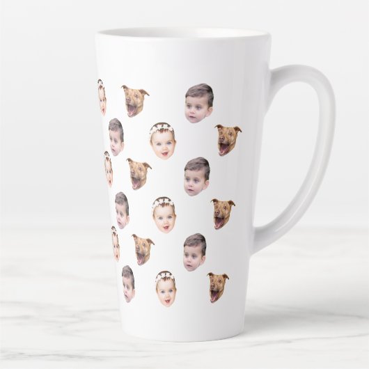Aangepast gezicht, unieke familie cadeau 3 foto's  latte mok (Rechts)