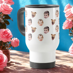 Aangepast gezicht, unieke familie cadeau 3 foto's  reisbeker