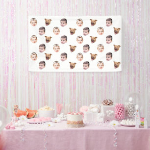 Aangepast gezicht, unieke familie cadeau 3 foto's  spandoek