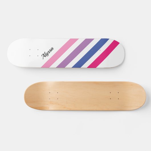Aangepast Girly Pink Striped Persoonlijk Skateboard (Horizontaal)