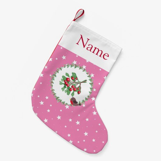 Aangepast Girly Pink White Star-kerststop Kleine Kerstsok (Voorkant (Hangend))