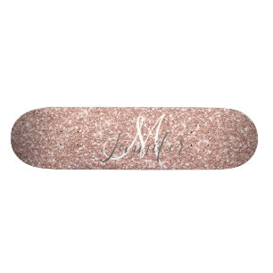 Aangepast Girly Roos Gold Glitter Monogram Naam Persoonlijk Skateboard