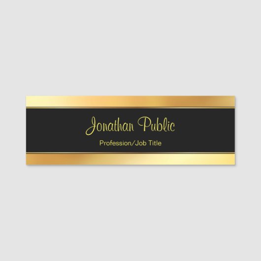 Aangepast Glamor Gold Rectangle modern handschrift Naamplaatje (Voorkant)