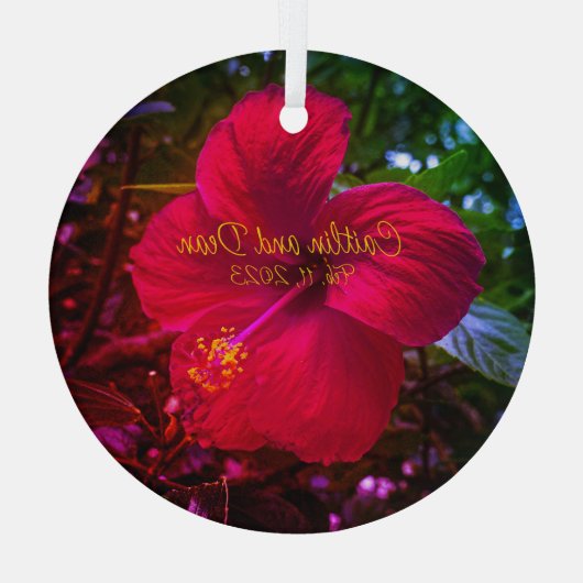 Aangepast glazen Hibiscus-Ornament Glas Ornament (Achterkant)