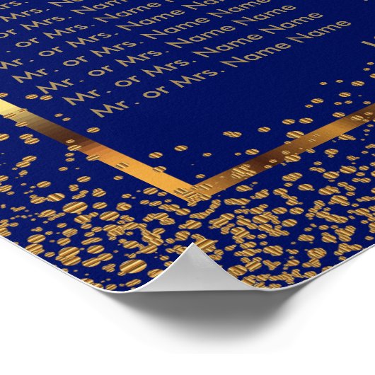 Aangepast - Gold Confetti en donkerblauw - 9 zitpl Poster (Hoek)