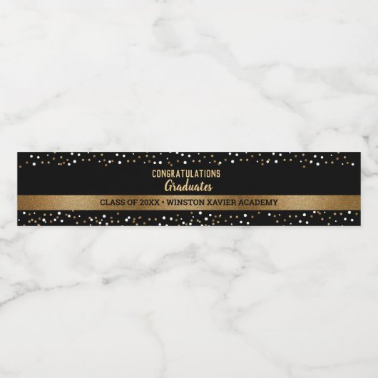 Aangepast Gold-confetti zwart Afstuderen jaar Waterfles Etiket (Enkel label)