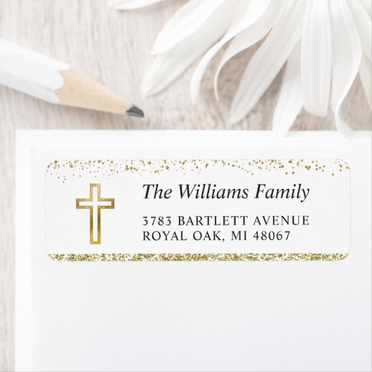 Aangepast Gold Cross Religieuze Return-adres Etiket (Insitu)