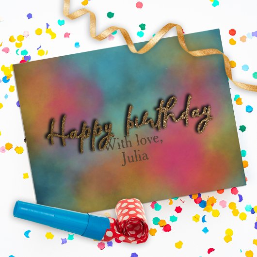 Aangepast Gold Glitter Trendy Script Happy Birthda Briefkaart