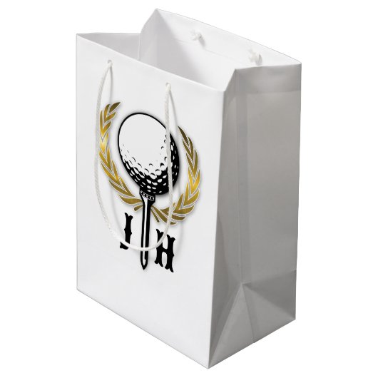 Aangepast Gold Golf Monogram Ontwerp Medium Cadeauzakje (Achterkant Gekanteld)