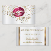 Aangepast - Golden Confetti & Hot Pink Lips 2 Visitekaartje (Voorkant / Achterkant)