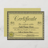 Aangepast Golden Gift Certificate voor uitnodiging (Voorkant / Achterkant)