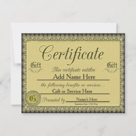 Aangepast Golden Gift Certificate voor uitnodiging