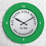 Aangepast Golf Ball Sports Quote Golfer Green Blac Grote Klok<br><div class="desc">Het ontwerp is voorzien van een aangepaste golfsjabloon die het mogelijk maakt dit schattige idee voor de levendige golfer te personaliseren. Gebruik de sjabloon om "Tijd van het T-shirt"te houden of uw eigen douanenaam of gepersonaliseerde tekst tot 17 karakters toe te voegen! Een realistisch afbeelding van een golfbal bevindt zich...</div>