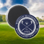 Aangepast Golf Club Name Navy Blue Magneet<br><div class="desc">Met klassieke golfclubs,  golfbalontwerpen en een grens met een oud postzegeleffect zijn deze marinesblauwe golfmagneten ideaal voor alle golfclubs en clubleden. personaliseer de naam van het clublid,  de naam van de golfclub en het jaar waarin de golfclub werd opgericht. Ontworpen door: Thisnotme©</div>