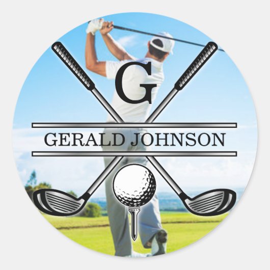 Aangepast Golf Monogram Ontwerp Ronde Sticker (Voorkant)