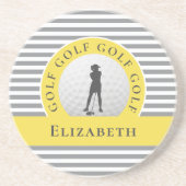 Aangepast Golfer Monogrammed Name Grey Yellow Chic Zandsteen Onderzetter (Voorkant)