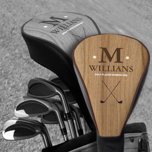 Aangepast golfermonogram op namaak hout golfheadcover