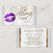 Aangepast - Goud Confetti en Paarse lips Visitekaartje (Voorkant / Achterkant)