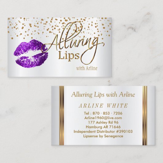 Aangepast - Goud Confetti en Paarse lips Visitekaartje (Voorkant / Achterkant)