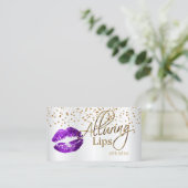 Aangepast - Goud Confetti en Paarse lips Visitekaartje (Staand voorkant)