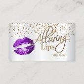 Aangepast - Goud Confetti en Paarse lips Visitekaartje (Voorkant)