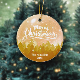 Aangepast goud kristal sneeuw & bos Kerstmis Keramisch Ornament