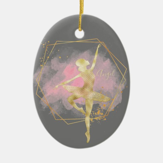 Aangepast goud olie Ballerina Dance Gray Pink Keramisch Ornament (Voorkant)
