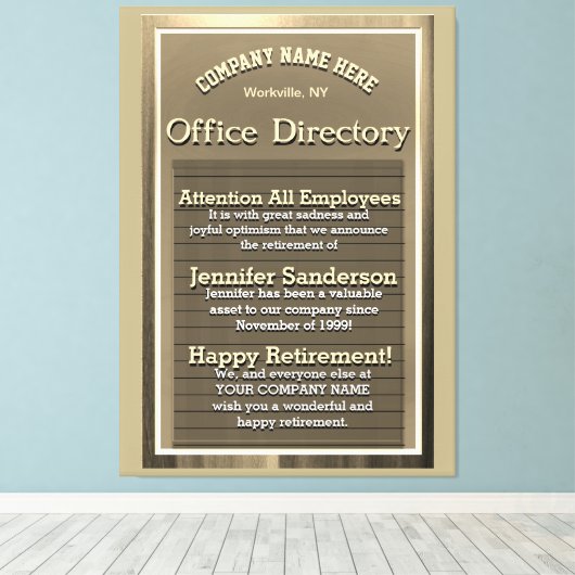 Aangepast Goud Pensioen Teken Canvas Afdruk (Insitu (Houten vloer))