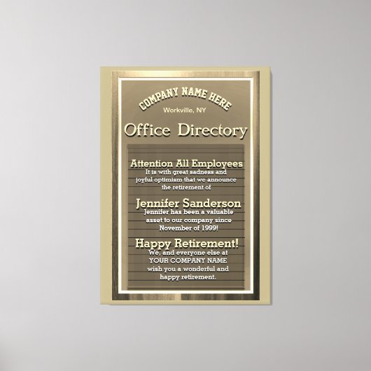 Aangepast Goud Pensioen Teken Canvas Afdruk (Voorkant)