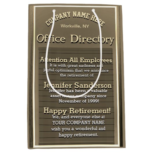 Aangepast Goud  Pensioen Teken Medium Cadeauzakje (Voorkant)