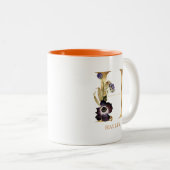 Aangepast goudalfabet H-monogram | Autumn Floral Tweekleurige Koffiemok (Voorkant rechts)