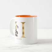 Aangepast goudalfabet H-monogram | Autumn Floral Tweekleurige Koffiemok (Voorkant links)