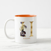 Aangepast goudalfabet H-monogram | Autumn Floral Tweekleurige Koffiemok (Links)
