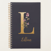 Aangepast goudblauw elegant monogram L Planner (Voorkant)