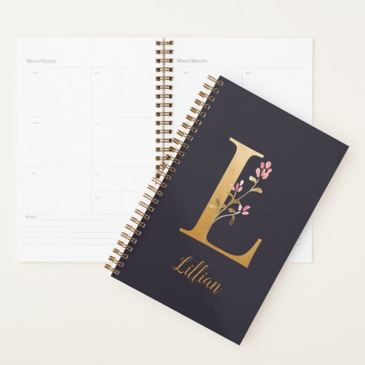 Aangepast goudblauw elegant monogram L Planner (Display)